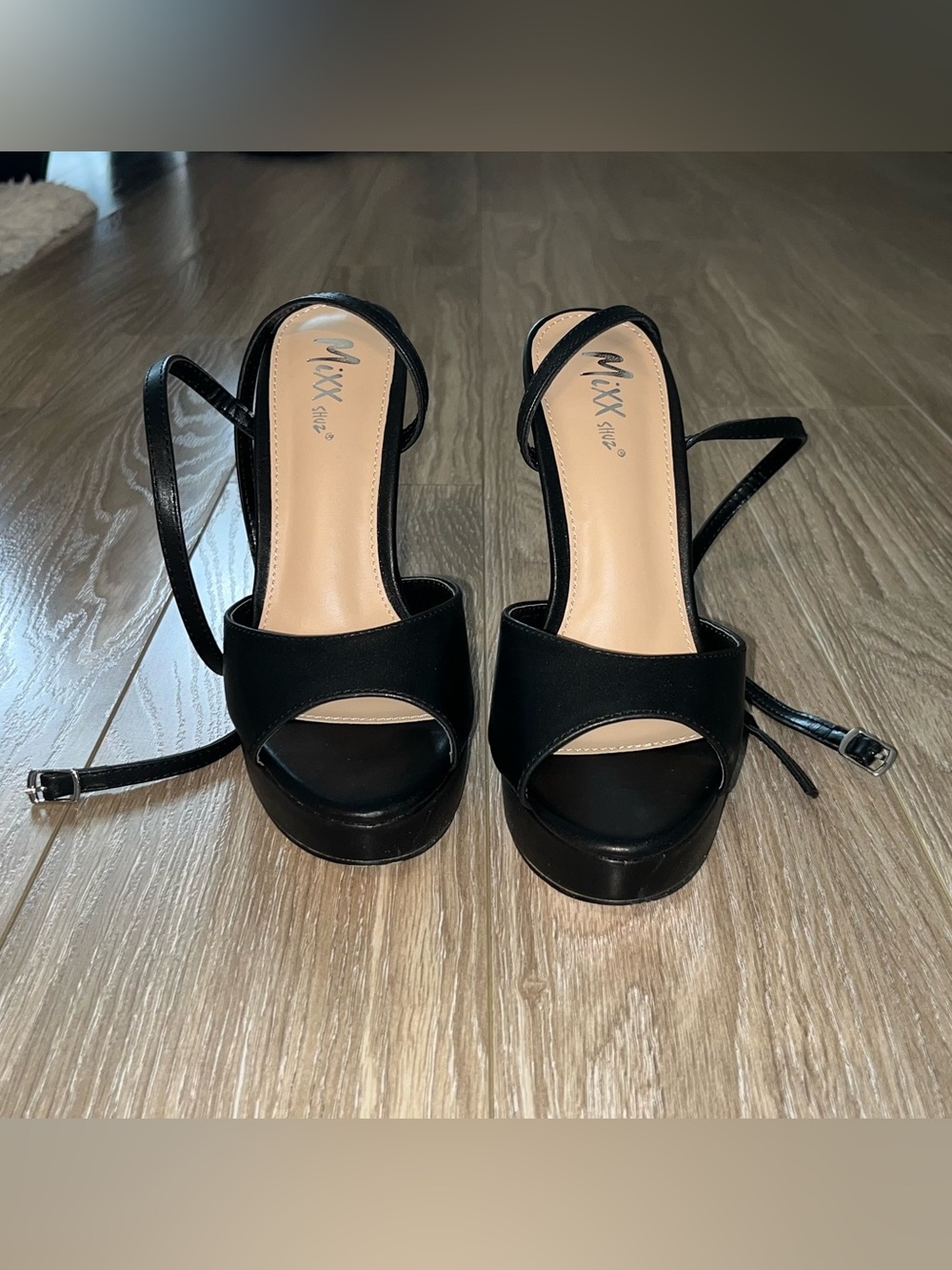 Mixx Shuz Black Ankle-Tie Platform Peep-Toe Sandals